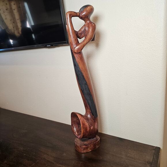 African Wooden Carving Man Playing the Saxophone - Picture 2 of 5